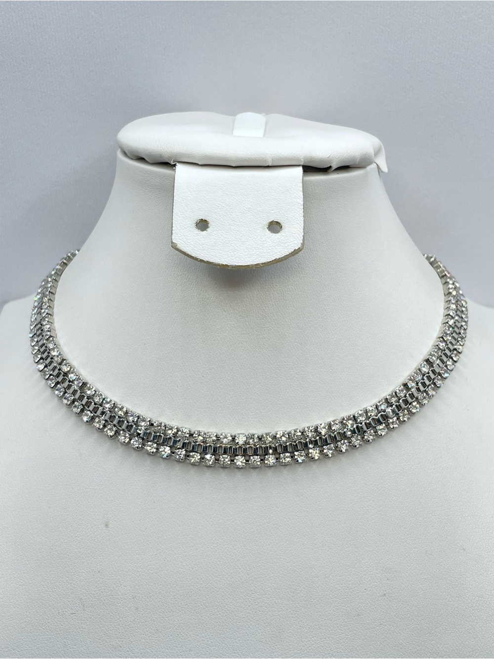 Silver Diamond White Crystal Tennis Necklace Statement Choker Glam Sparkle